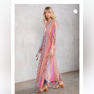 lovestitch Pink & Coral Printed Open-Front Kimono